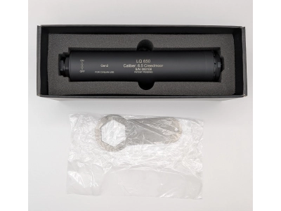 Tłumik przepływowy MFT LQ650, Black, w komplecie z tłumikiem płomienia na gwint 5/8-24, kal. 6.5 Creedmoor