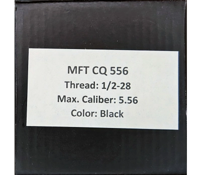 Tłumik przepływowy MFT CQ556, Cerakote Black, w komplecie z tłumikiem płomienia na gwint 1/2-28, kal. 5,56