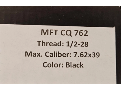 Tłumik przepływowy MFT CQ762, Cerakote Black, w komplecie z tłumikiem płomienia na gwint 1/2-28, kal. 9 oraz 7,62